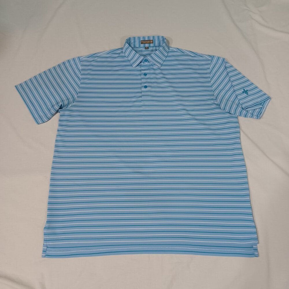Peter Millar Polo Shirt Mens Blue Size XL Summer Comfort Striped Performance